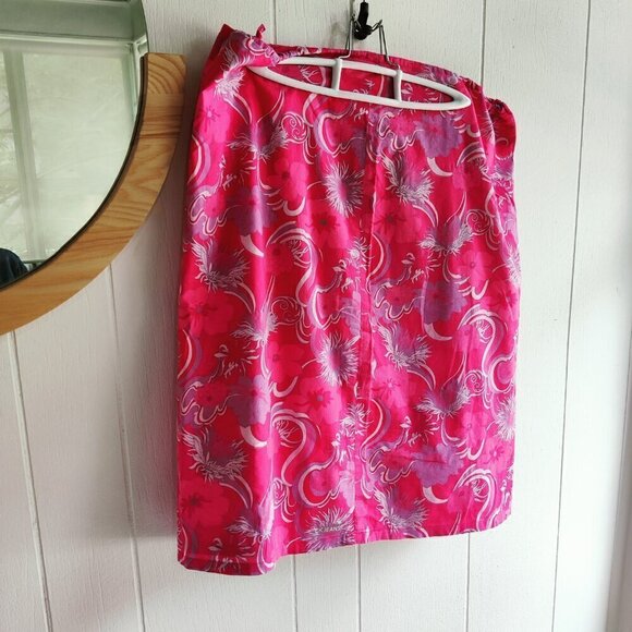 Skirt in summer colors, Calvin Klein. Pink & Cream Floral Cotton .Drawstring Tie - Picture 1 of 7